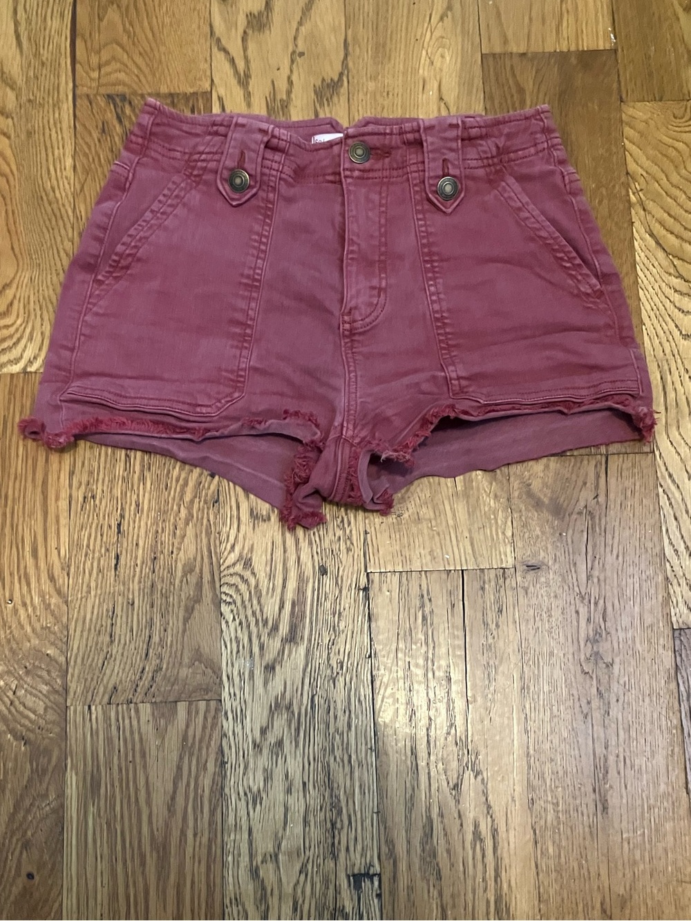 Sol High Rise Utility Short Women's Size 3/26W Maroon Cutoff Booty Used Stretch